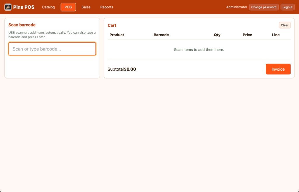 Pine POS — Desktop POS with barcode labels